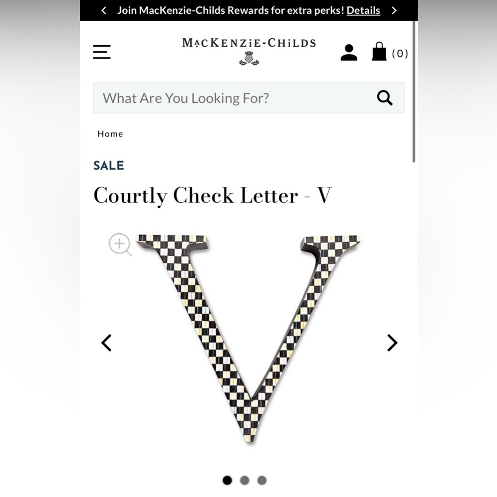 Mackenzie Childs Courtly Check Letter - V